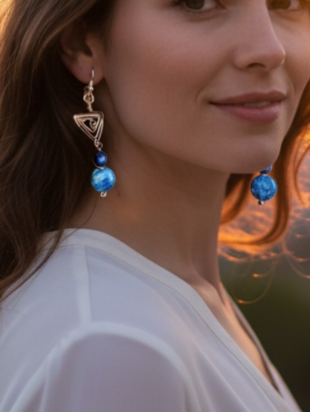 NWT Triangle Spiral Wrapped Earrings. Freshwater Pearls And Apatite Gems